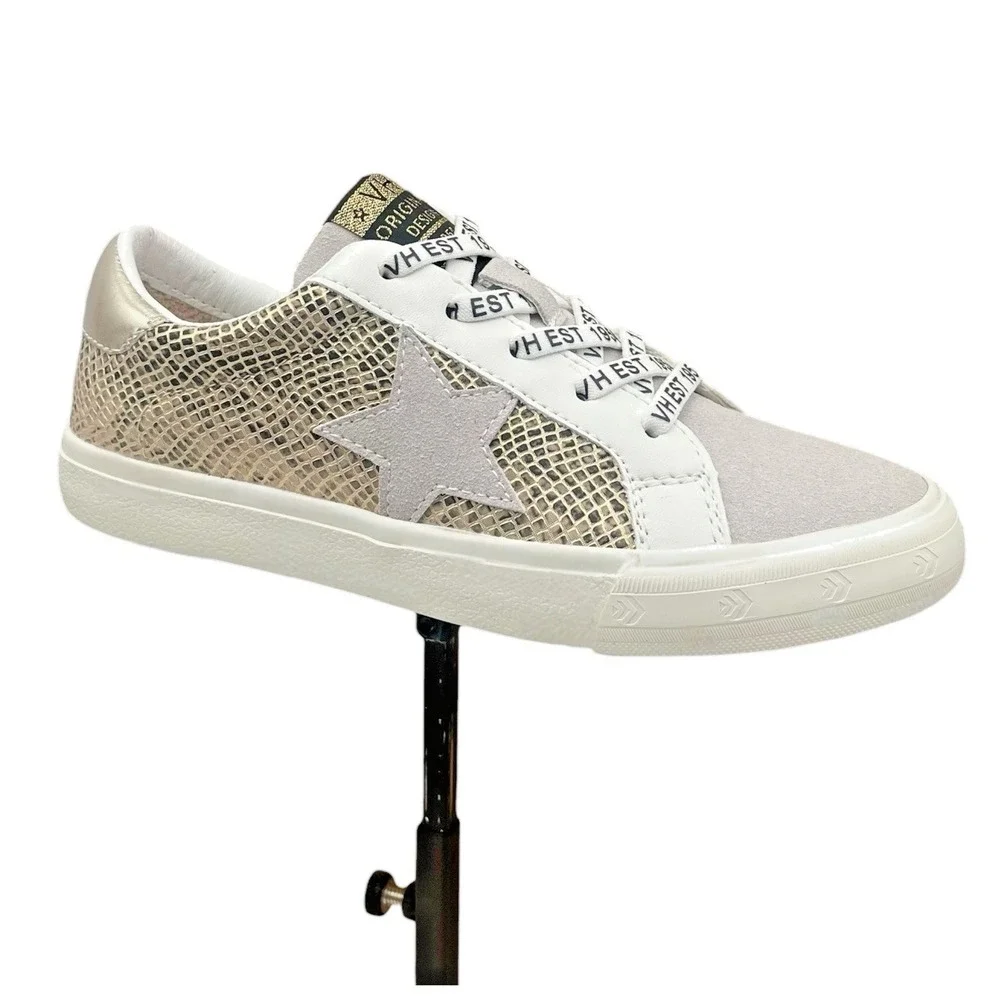 Vintage Havana Youth Girls Gloria Snake Casual Sneakers Size 3 White Gold Grey